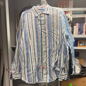 Robert Graham Blue and Green Striped Shirt
